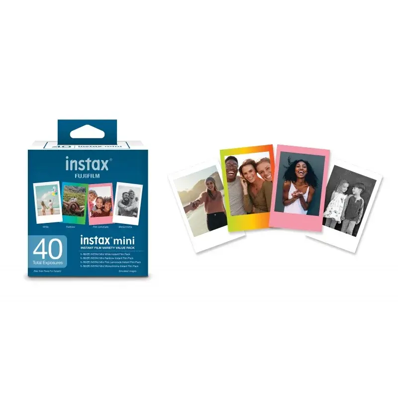 Fujifilm-película instantánea Instax Mini, paquete variado, 40 exposiciones, 5,4 cm x 8,6 cm (tamaño de la película)