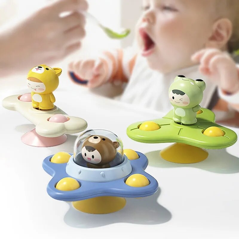 Desenhos animados girando chocalhos brinquedos do bebê 0 12 meses ventosa spinner brinquedos para 1 2 3 anos de idade meninos meninas brinquedos interativos para crianças