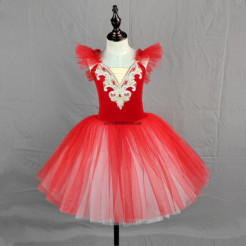 Falda de baile de cisne tutú para niños, falda de gasa con pompones, vestido de rendimiento para niña, vestido de entrenamiento, vestido de rendimiento