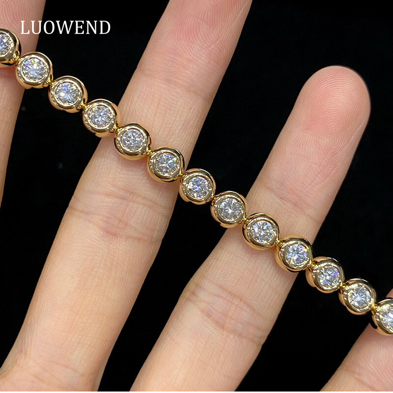 Luokend-pulsera de oro amarillo de 18K 100% para mujer, brazalete de lujo con diseño de burbujas, diamante Natural Real de 4,05 quilates, para Banquete de mayores