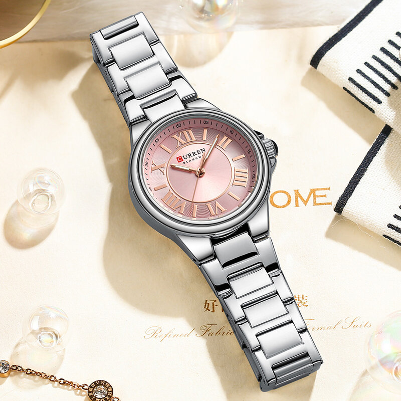 Curren romantischen Charme Damen Armbanduhren Modedesign dünne Quarzuhr mit leuchtenden Zeigern Edelstahl Armband