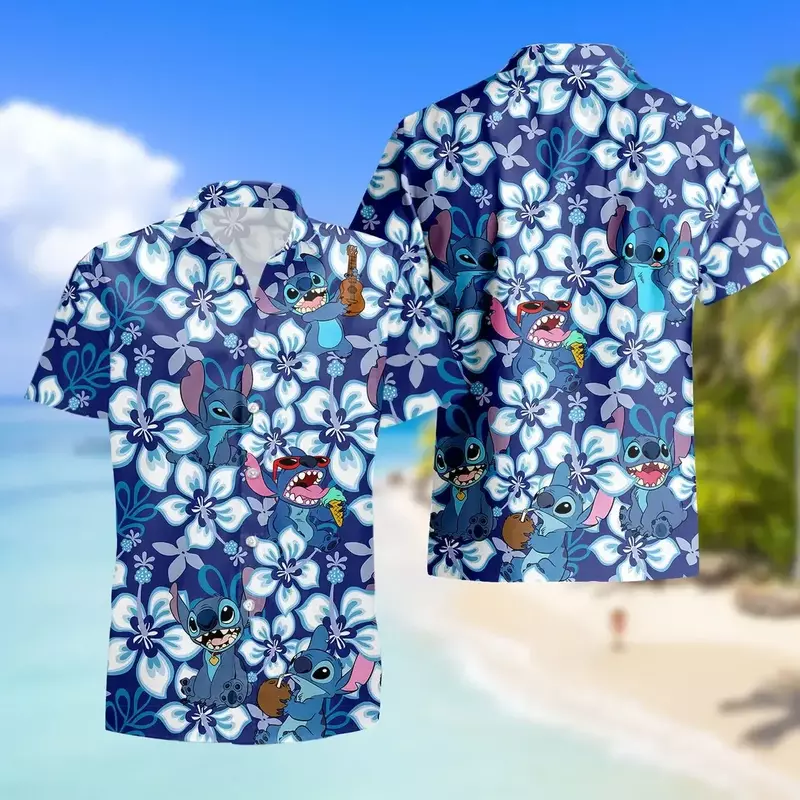 Stitch camicie hawaiane camicie a maniche corte moda estiva uomo donna camicie da spiaggia Casual camicie hawaiane Disney