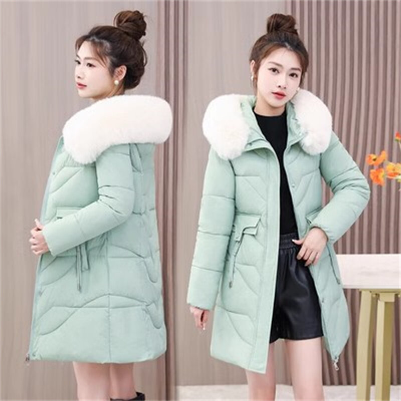 Утепленный пуховик с хлопковой подкладкой, новинка зимы 2023, модное облегающее длинное теплое хлопковое пальто с меховым воротником и капюшоном для женщин