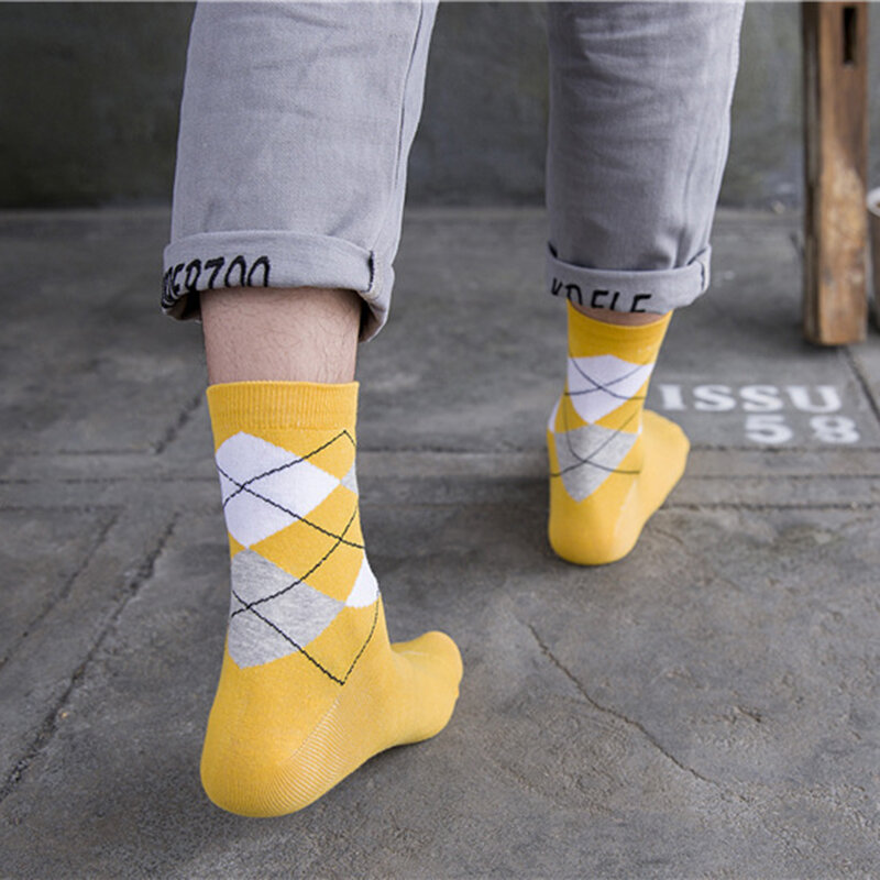 5pairs/lot Cotton Men Socks Plaid Long Socks Man Ankle Fashion Socks Male Business Casual Calcetines Hombre
