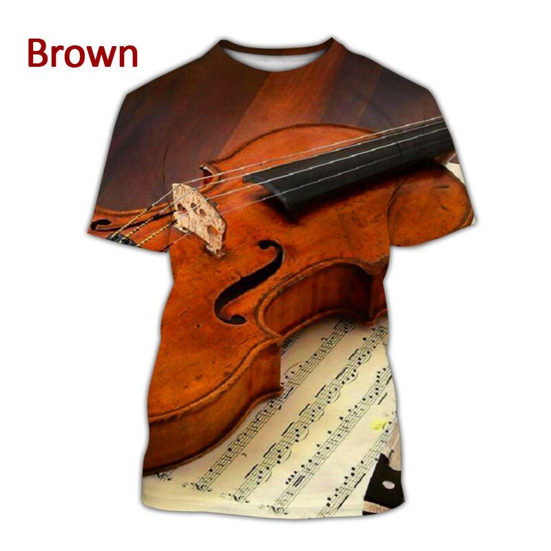 3D printed T-shirts for both men and women's violins, instrument printed music shirts, summer novelty