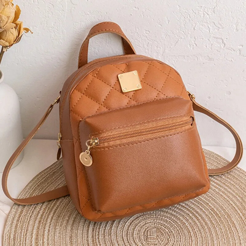 Women Mini Backpack Solid PU Leather Shoulder Bag For Lady Girls Multi-Function Small Bagpack Female Phone Pouch