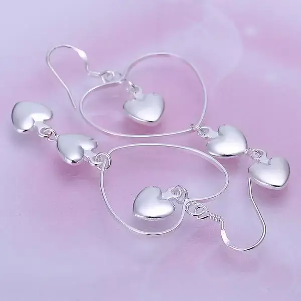 Gorące 925 srebrne romantyczne miłosne kolczyki w kształcie serca dla kobiet moda charms impreza biżuteria ślubna prezenty świąteczne