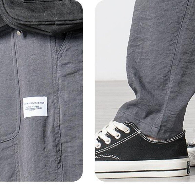 Pantalones elásticos con bolsillos y cordón para hombre, pantalones informales cómodos y versátiles, Color sólido, de retazos, para verano, 2024