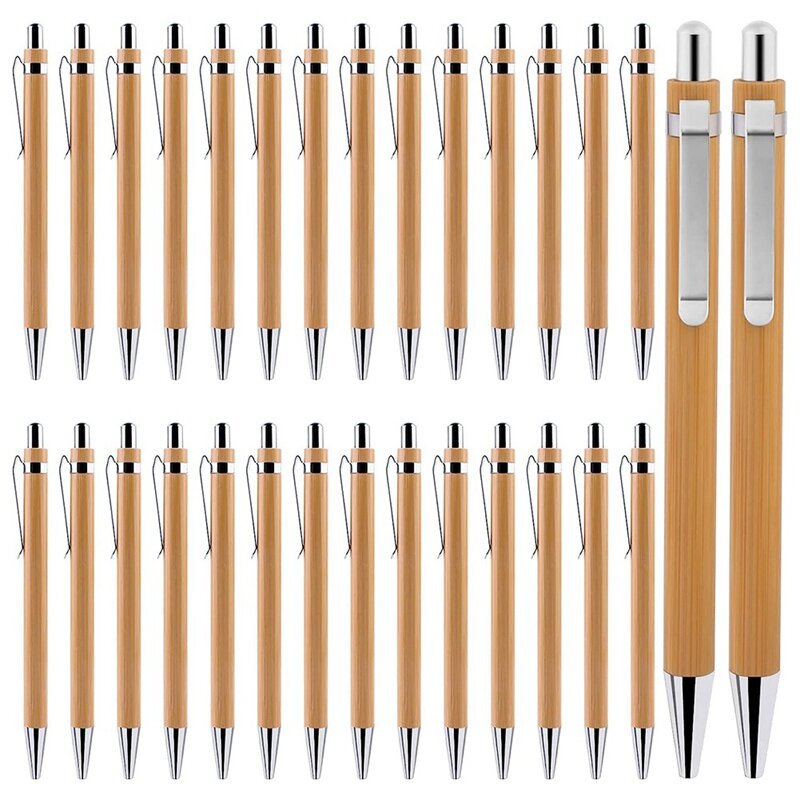 قلم حبر جاف من الخيزران مجموعة للمدرسة ، خشب ، 30 عبوة
