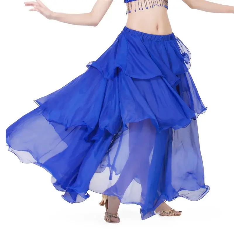 Vestido de gasa en capas para mujer adulta, traje de danza del vientre, falda de Flamenco, ropa de práctica Oriental, gitana, Española