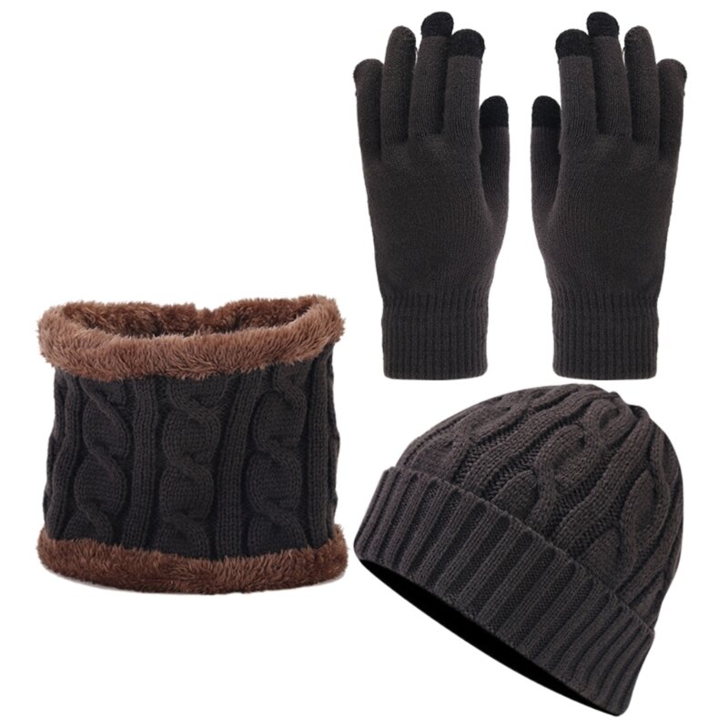 Jesienno-zimowa dzianinowa czapka, rękawiczki Ochraniacz szyi unisex, świąteczny ciepły kombinezon dla nastolatków