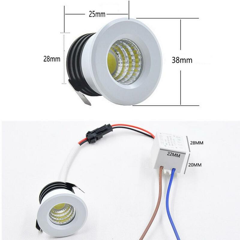 Mini diodo emissor de luz spot downlights cob 3w 270lm 110v 220v dc12v gabinete luz preto branco prata acabamento alumínio corte furo 30mm
