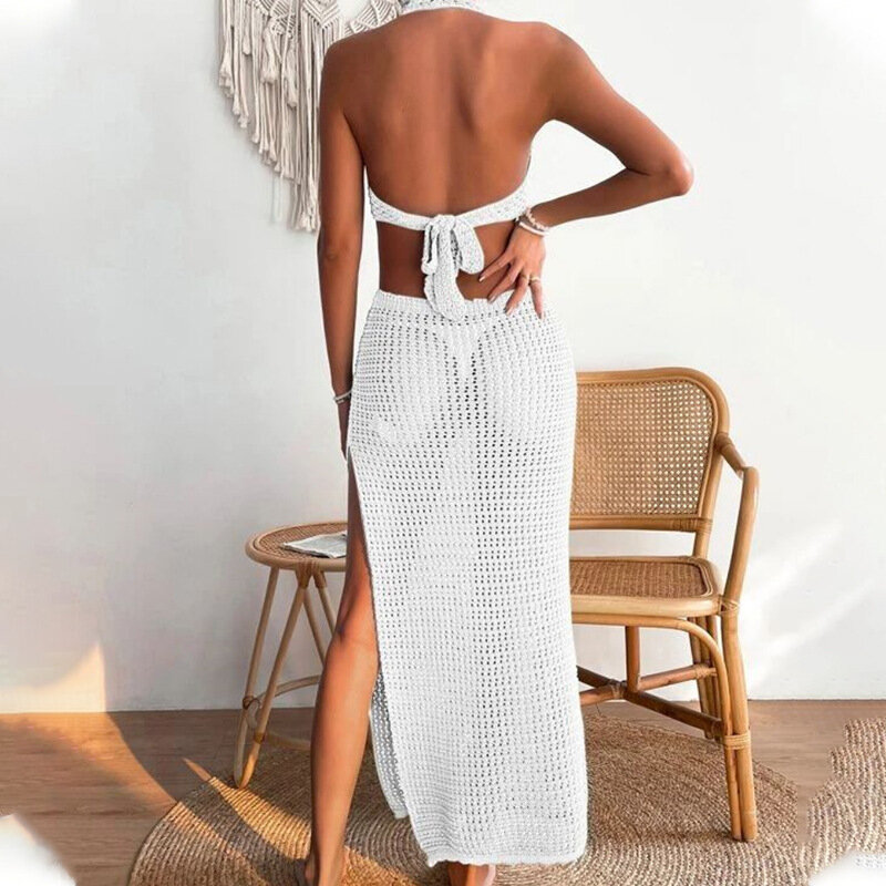 Female Cover Up Beach Bathing Suits Playa Swimsuit Cape For Women Suit Exits Summer Clothes Skirt Solid Sexy Knitted Hollow