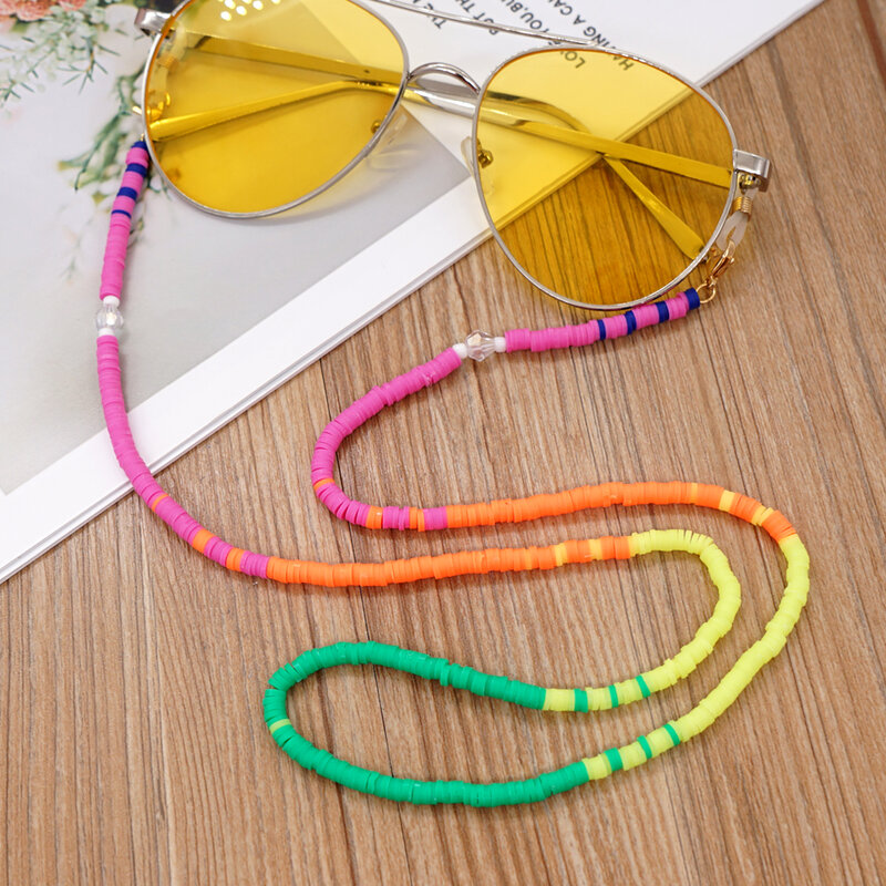 Go2boho verão óculos de praia corrente multicolorido vinly heishi disco frisado correntes para óculos de sol feminino boêmio óculos jóias