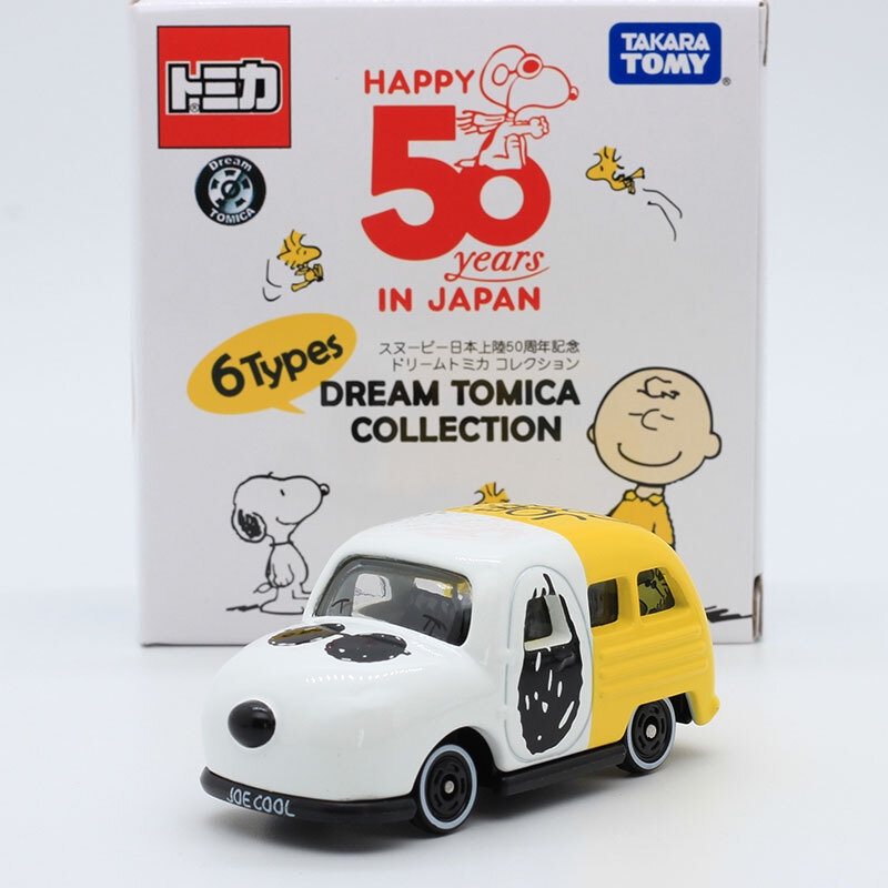 Domeka Tomy personaje animado Snoopy 50 aniversario modelo de coche de aleación 70 Aniversario Edición Limitada autobús escolar Juguetes Coche