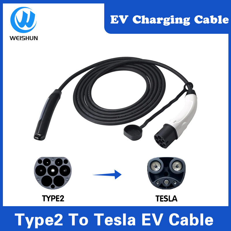 Type 2 To Tesla NACS EV Charger Cable 1Phase 32A 8KW IEC62196-2 Type2 to Model 3 Y X S Extension Charging Cables
