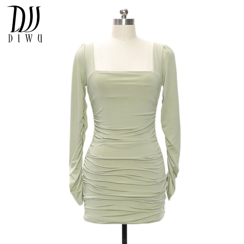 DIWU Women's Summer Dress Sexy Long Sleeve Square Neck Bodycon Party Club Mini Dress Spring Clothes Dropshipping Streetwear