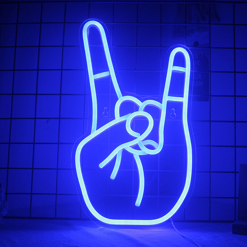 Peace Gesture lampu tanda Neon LED, lampu ruang seni USB untuk rumah, Bar, kamar tidur, dekorasi pesta cahaya, Logo desain nada keren