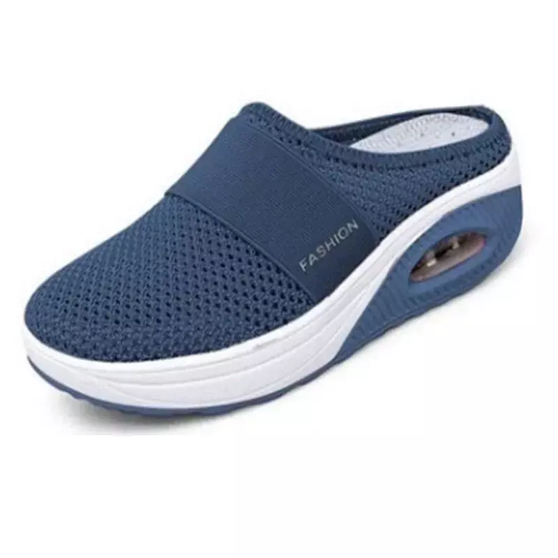 Women's Mesh Flat Shoes Summer New Air Cushion Causal Ladies Half Slippers Slip on Breathable Wedge Shoes for Female Sandals