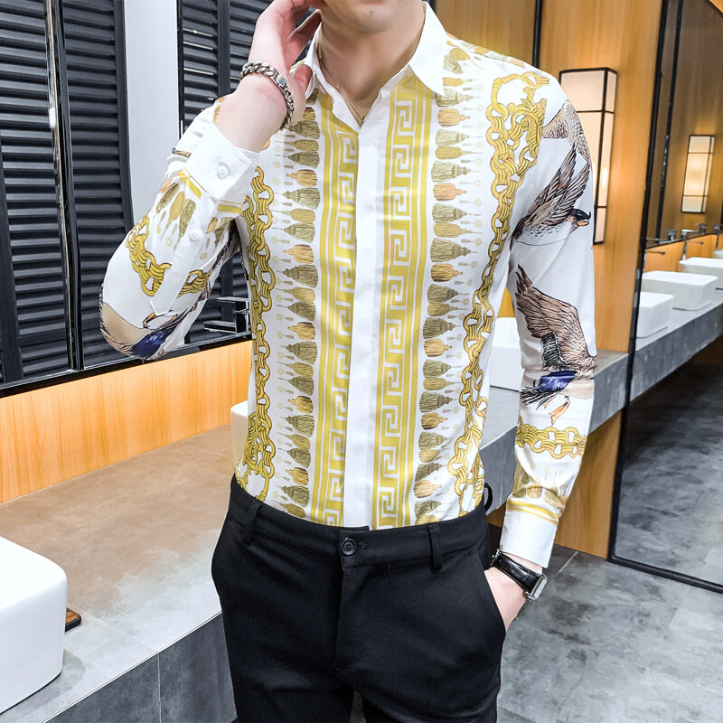 Chemise à manches longues imprimé floral vintage pour hommes, chemises ajustées, chemises de boîte de nuit décontractées, nouvelle mode, printemps, 2023