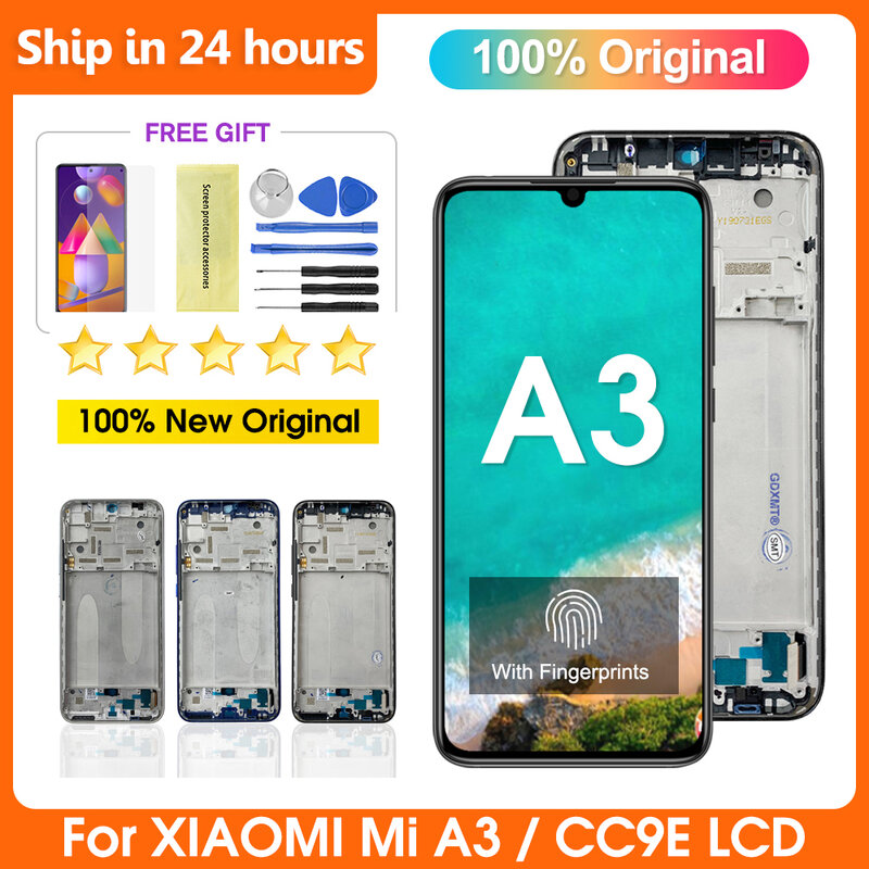 AMOLED Xiaomi Mi A3 CC9e LCD 디스플레이 터치 스크린 디지타이저 어셈블리 교체, Xiaomi M1906F9SH M1906F9SI LCD 디스플레이