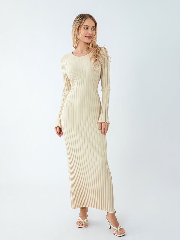 Women s Ribbed Knit Sweater Dress with Ruched Detailing and Round Neckline - Long Sleeve Midi Bodycon Dress for Y2K Fashion