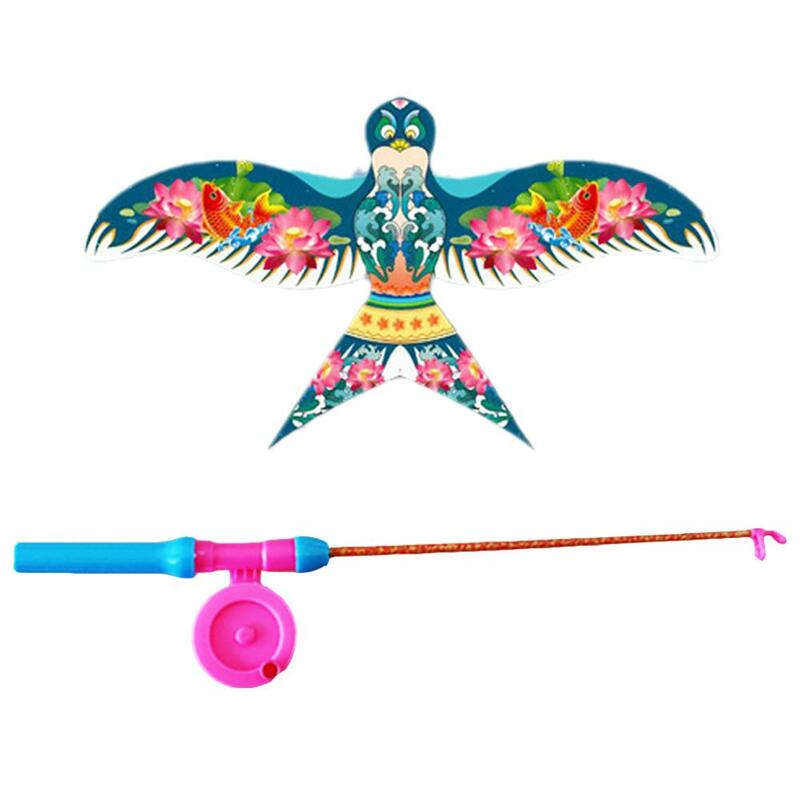 어린이용 카툰 새 나비 제비 독수리 모양 연 장난감, 휴대용 낚싯대, 야외 비행 연, R8Y1