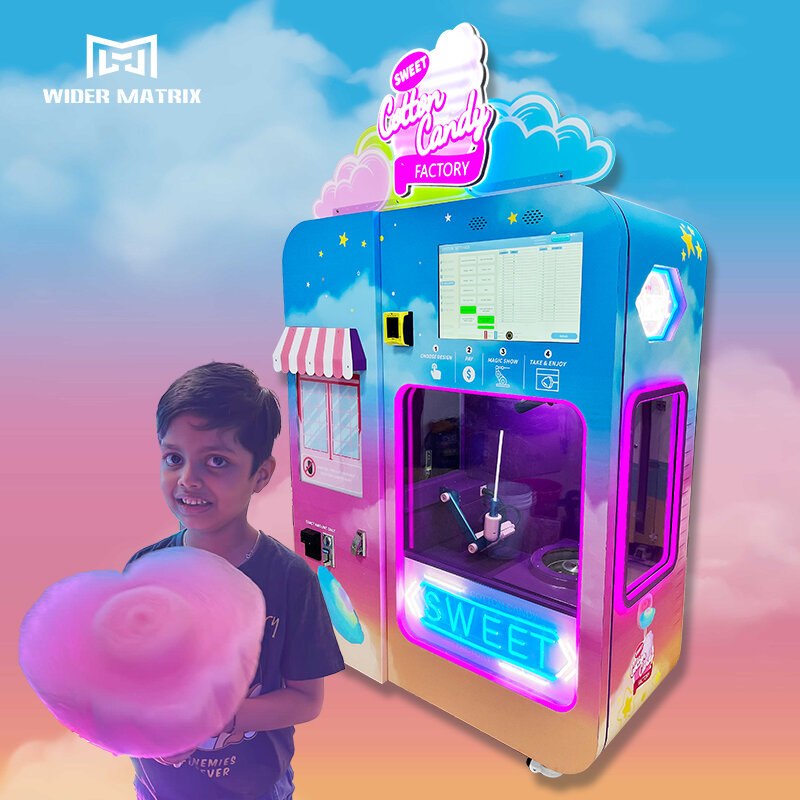 2022 New Style Full Automatic Commercial Cotton Candy Fairy Floss Vending Making Machine With Coin Bill credit card Acceptor