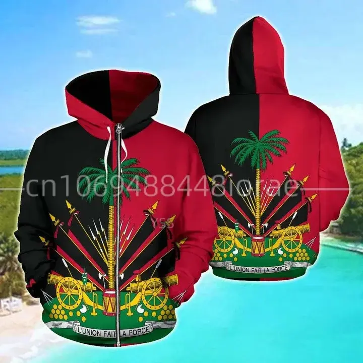 2024 Spring and Autumn New Haitian Flag Zipper Hoodie Harajuku Street Men's Jacket Casual Men's and Women's Hoodie