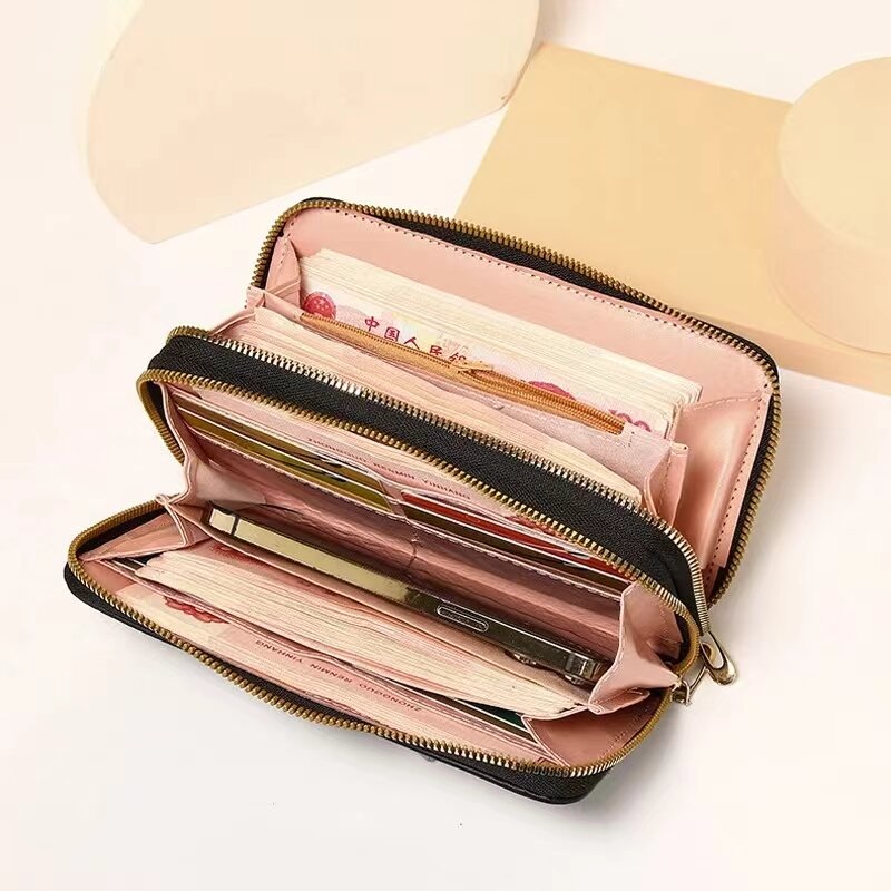 Женская сумка из искусственной кожи с двойной молнией, кошелек большой вместимости, сумка для карт, портмоне