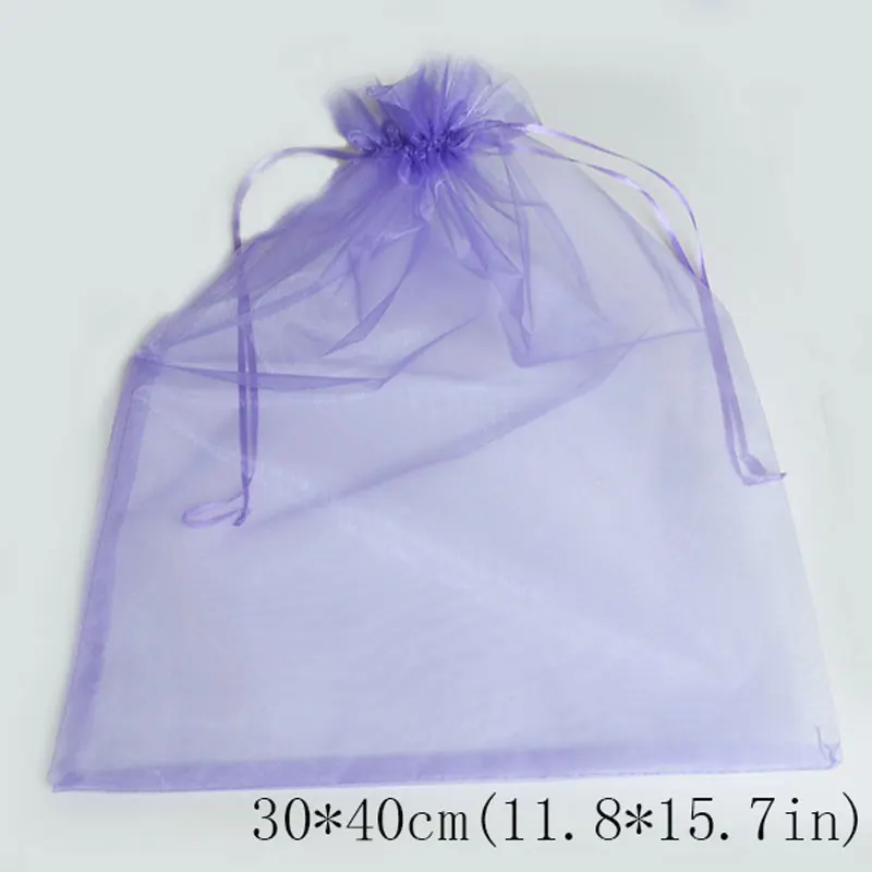 50 buah/tas 30x40cm 35x50cm tas hadiah Organza besar untuk pakaian tas payung pesta Natal perhiasan kemasan kantung tali