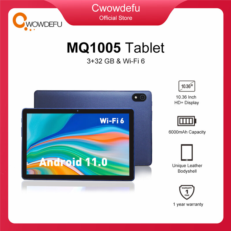 CWOWDEFU Android 11 Tablets 10.4 Inch IPS 1332x800 Quad Core 3GB 32GB Wifi 5G 6000mAH Original PC Tablet with Leather Body 2024