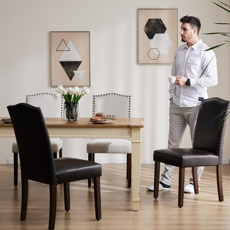 Набор из 2 стульев для столовой, высококачественное кожаное кресло для столовой с обивкой и деревянными ножками, кухня для столовой