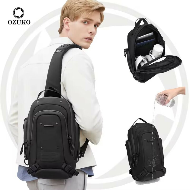Повседневная Водонепроницаемая слинг-сумка OZUKO для мужчин, нагрудная дорожная Сумочка через плечо с регулируемым ремешком, повседневный саквояж на плечо, уникальный дизайн