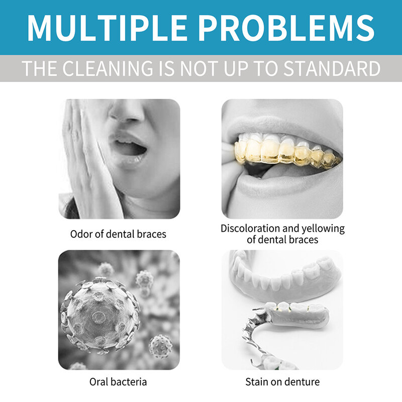 ทำความสะอาดตัวแทนสำหรับปลอมฟันใช้งานง่ายที่มีประสิทธิภาพฟัน
