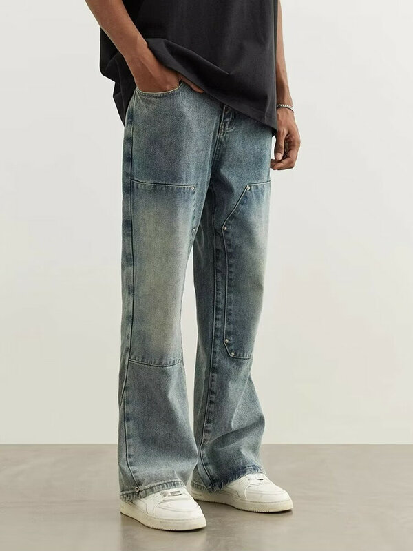 Y2K jeans azul lavado para homens e mulheres, calça reta, calça jeans casual, roupa elegante, moda coreana, 2024