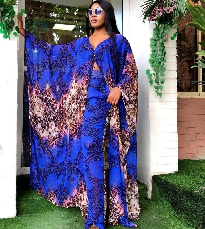Zweiteilige Hosen Set Outfits afrikanische Kleidung drucken Kleider für Frauen 2024 Sommer Mode Robe Anzug lange Maxi Kleid Sets plus Größe