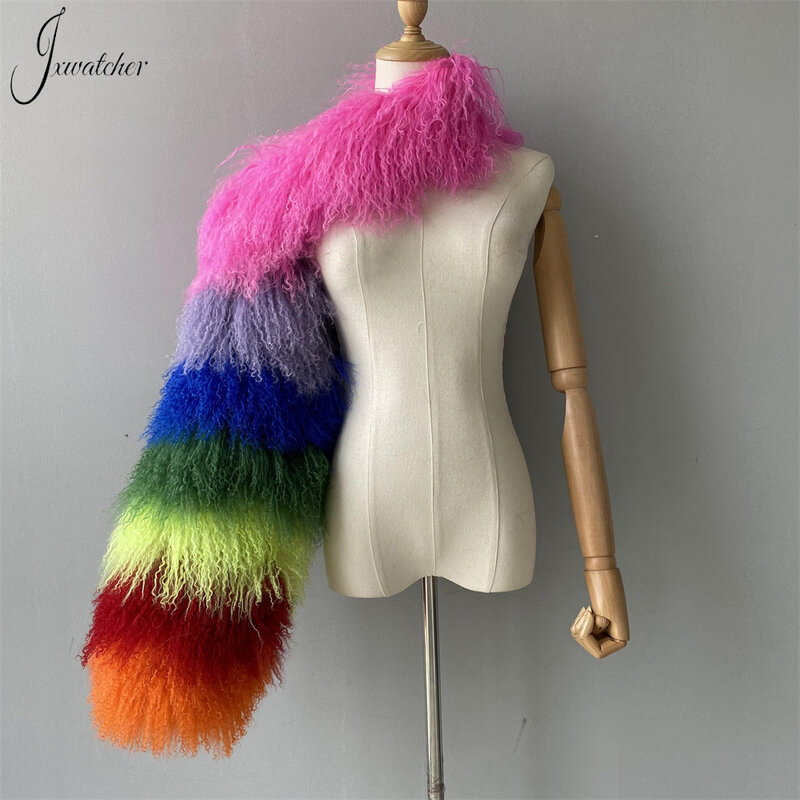 Jxwater-女性のための本物のmongolianの毛皮の袖,長いシープスキンの人工毛,シングルスリーブのコート,秋冬の暖かい女性,自然な毛皮のアウター