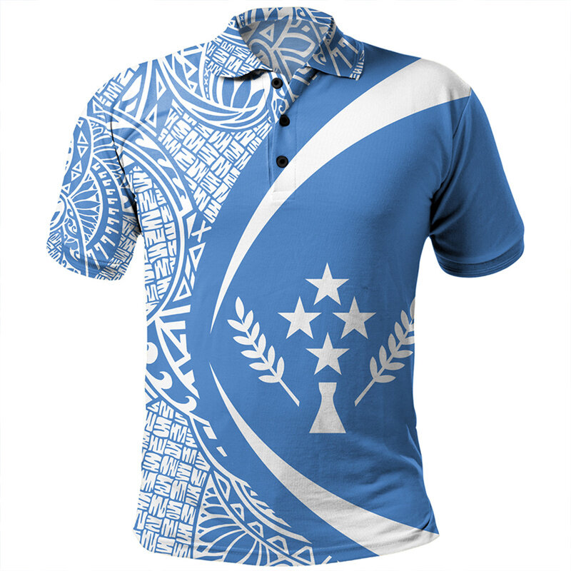 Kaus Polo grafis Polynesian pria, t-shirt Hawaii 3D berkancing ukuran besar kasual lengan pendek musim panas