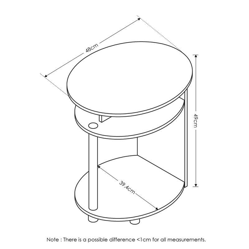 Furinno 3 JAYA 심플 디자인 타원형 엔드 테이블, 월넛, 2 세트