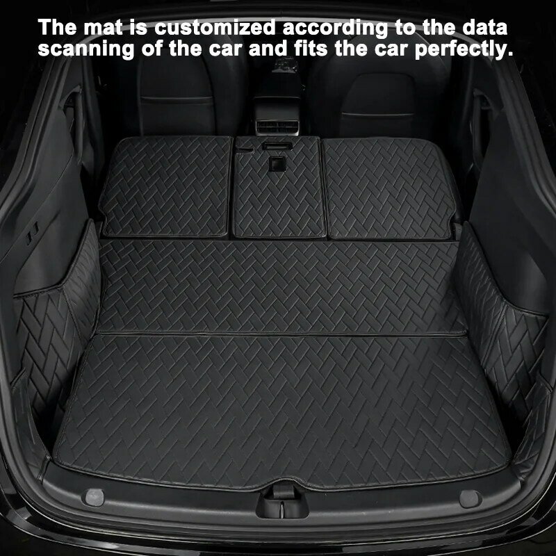 Leather Trunk Mat For Tesla Model Y 2017-2023 Custom Fit Water Proof Four Seasons Full Coverage Protection Car Accessories