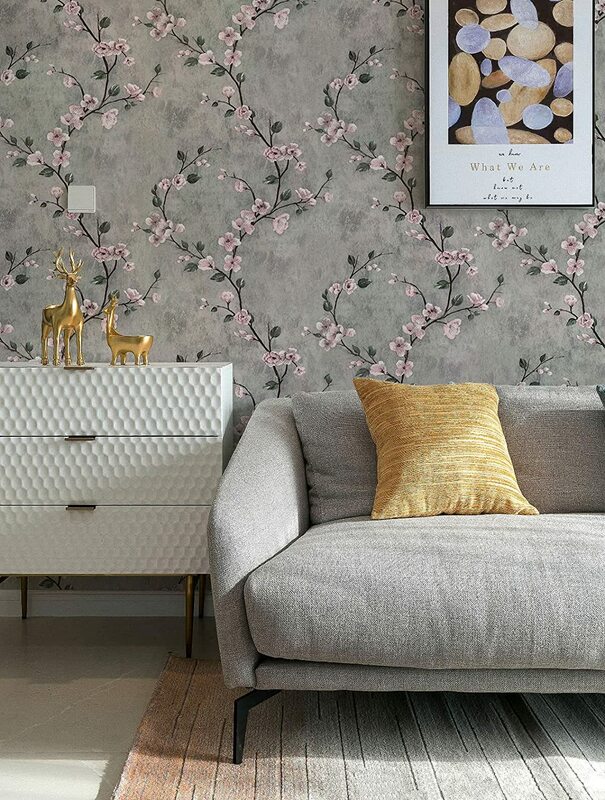 Papel de parede floral decorativo autoadesivo, Grey Peel and Stick Flower Wall Paper, Rolo de papel removível