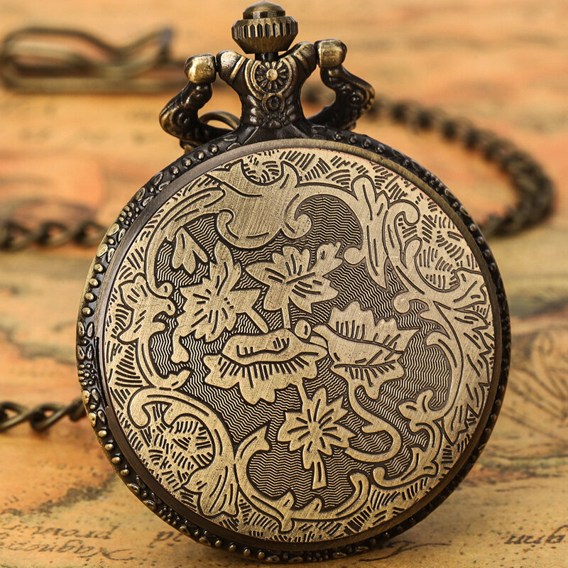 Relojes de bolsillo de cuarzo con diseño de timón hueco de bronce, piedra de esmeralda de Jade de la suerte, números romanos, esfera de cielo estrellado, exhibición de regalos antiguos