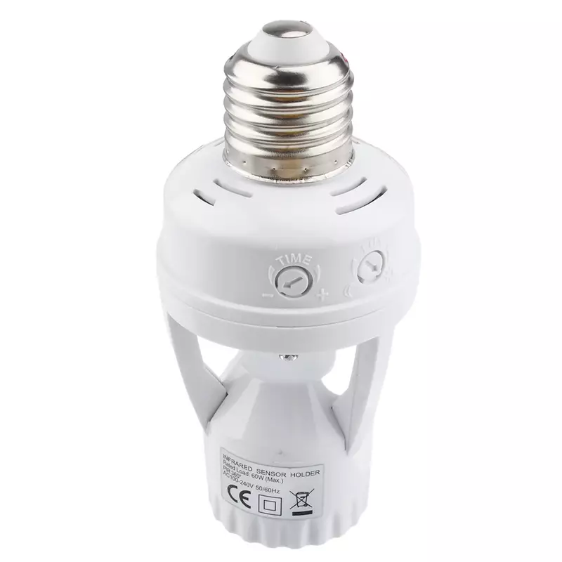 E27 adaptor pemegang lampu, colokan 360 derajat PIR induksi inframerah Sensor gerak bola lampu pintar 110-220V