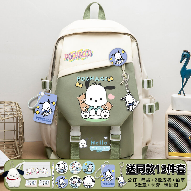 Kawaii Pochacco with Pain Pack Badge Set Backpack Pencil Box Anime Teenager Schoolbag Student Girl Boy Book Travel Bag