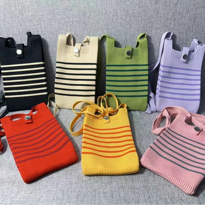 Mini Knit Handbag Reusable Knit Solid Color Phone Bag High-capacity Knot Wrist Bag Student