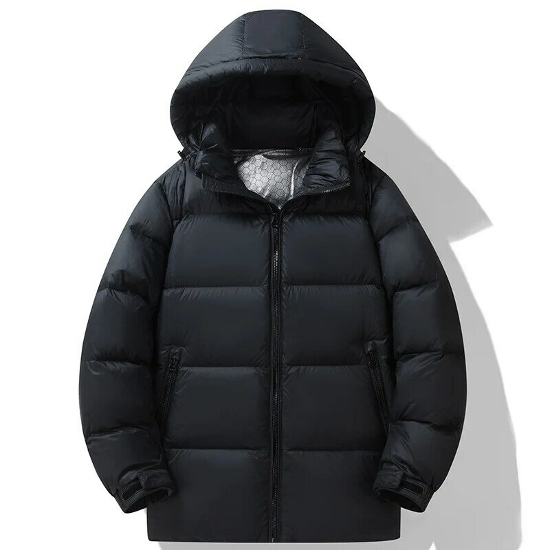 Nowa zimowa męska swobodna, ciepła i zimna kurtka puchowa z kapturem, uniwersalna, luźna, 90 białych płaszcz z kaczego puchu