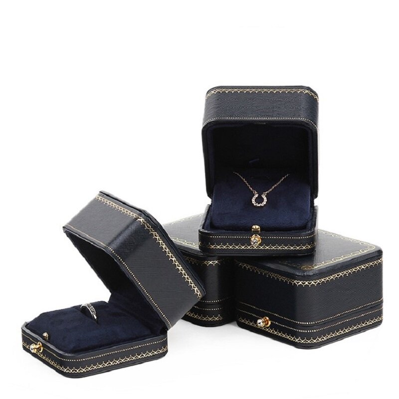 ريترو صندوق خاتم جلدي صغير ، أقراط مثمنة قلادة قلادة منظم ، صندوق عرض متقدم ، هدية اقتراح الزفاف ، صندوق مجوهرات