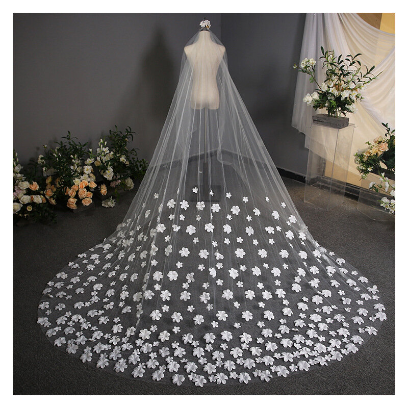 Velo lungo da sposa all'ingrosso morbido stile finale in rete in formato L abito da sposa velo da sposa copricapo velo copricapo