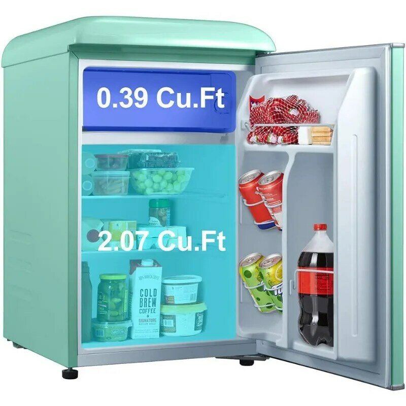 Компактный холодильник Galanz GLR25MGNR10 в стиле ретро, однодверный, регулируемый механический термостат с охладителем, зеленый, 2,5 куб. Фута